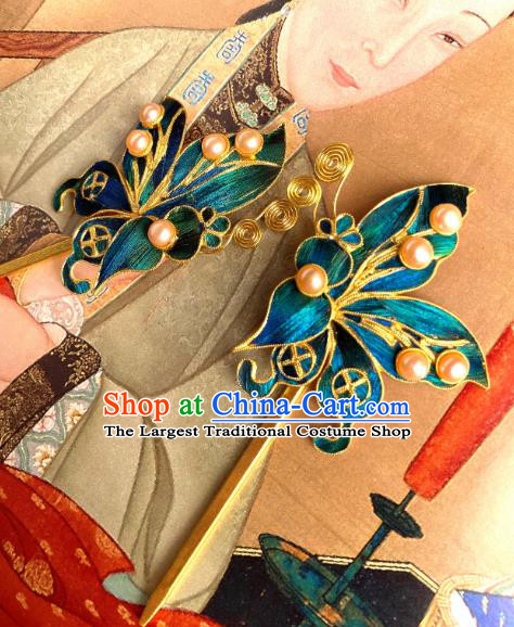 China Ancient Palace Lady Pearls Tassel Hairpin Handmade Hair Accessories Traditional Ming Dynasty Court Hair Stick