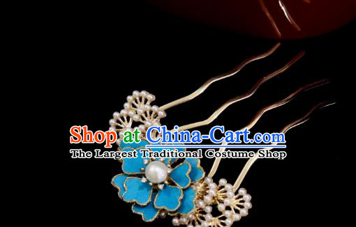 China Ancient Imperial Consort Hairpin Handmade Hair Accessories Traditional Ming Dynasty Palace Blue Peony Hair Comb