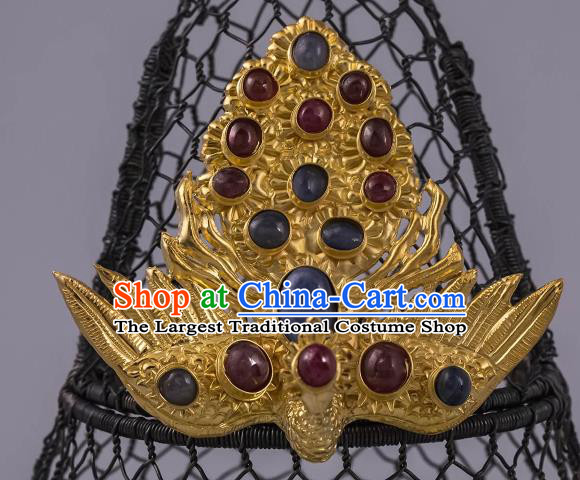 China Ancient Empress Gilding Hairpin Handmade Hair Accessories Traditional Ming Dynasty Gems Phoenix Hair Crown