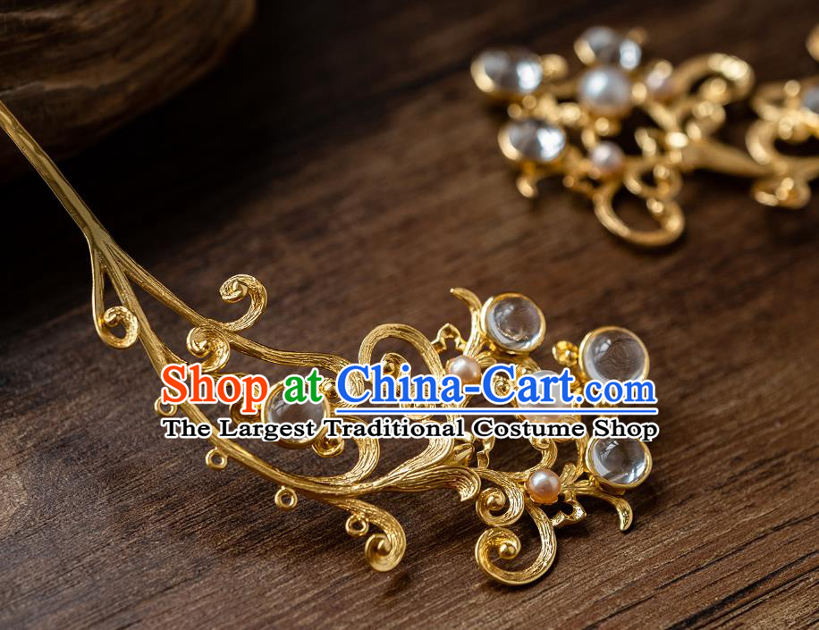 China Ancient Princess Pearls Hair Stick Hairpin Traditional Tang Dynasty Court Lady Hair Accessories