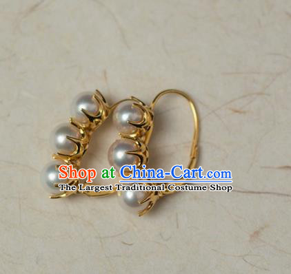 China Ancient Court Woman Ear Jewelry Traditional Qing Dynasty Imperial Concubine Pearls Earrings