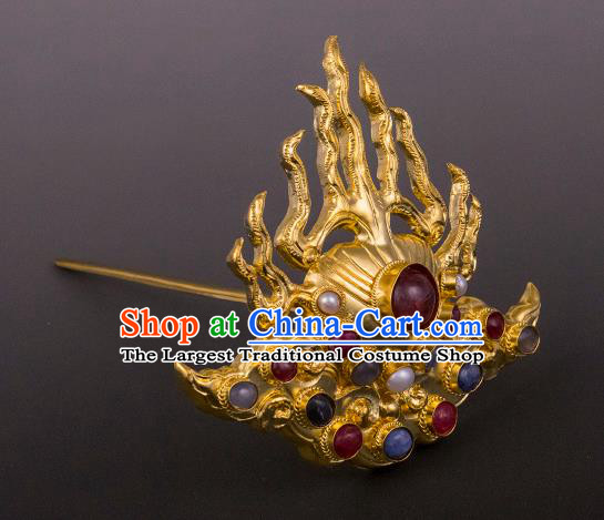 China Ancient Queen Flame Hairpin Handmade Hair Accessories Traditional Ming Dynasty Pearls Gems Hair Crown