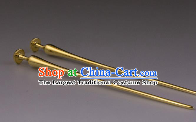 China Ancient Princess Brass Hair Stick Handmade Hair Accessories Traditional Tang Dynasty Golden Hairpin