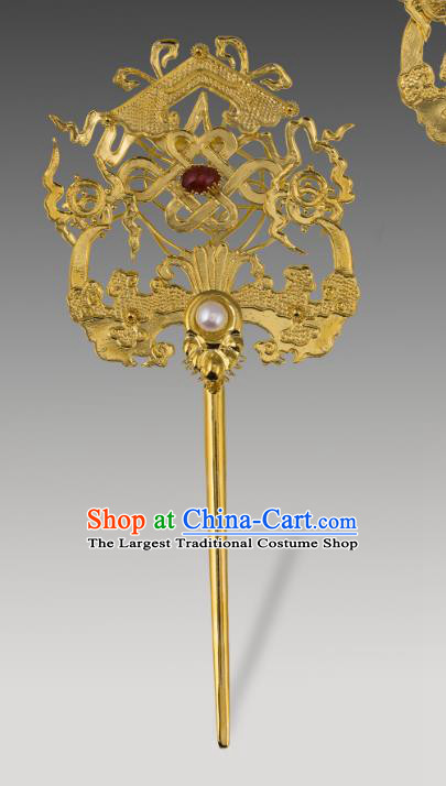 China Ancient Imperial Consort Golden Hair Stick Handmade Hair Accessories Traditional Qing Dynasty Palace Hairpin