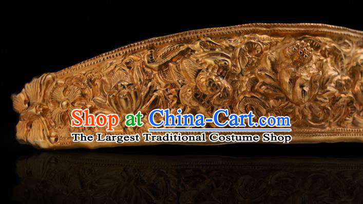 China Ancient Carving Mandarin Duck Golden Hair Stick Handmade Hair Accessories Traditional Tang Dynasty Court Hair Crown