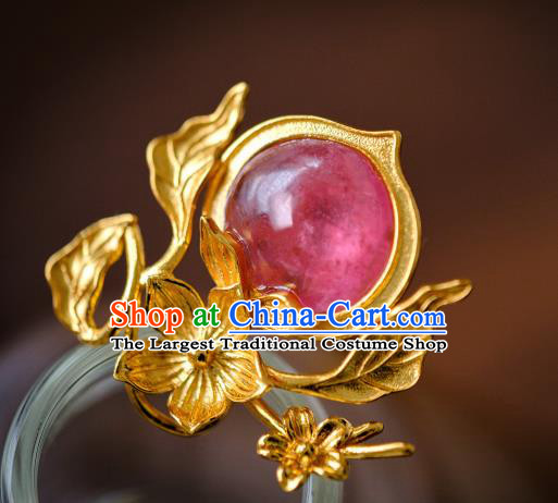 China Traditional Ming Dynasty Hair Accessories Ancient Empress Tourmaline Peach Hairpin Hair Crown