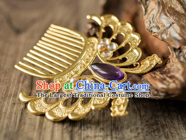 China Ancient Empress Hairpin Amethyst Hair Comb Traditional Tang Dynasty Hair Accessories