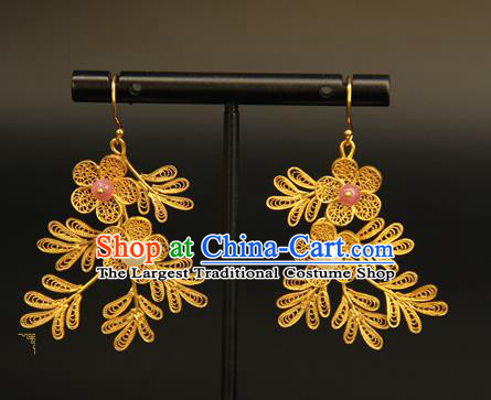 Handmade Chinese Gilding Ear Accessories Traditional Ancient Imperial Consort Silver Plum Earrings Jewelry