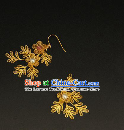 Handmade Chinese Gilding Ear Accessories Traditional Ancient Imperial Consort Silver Plum Earrings Jewelry