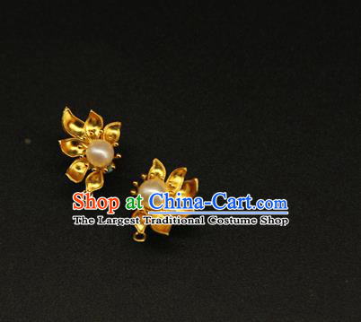 Handmade Chinese Hanfu Ear Accessories Traditional Ancient Imperial Consort Golden Earrings Jewelry