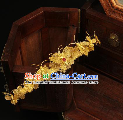 China Traditional Court Hair Crown Ancient Ming Dynasty Golden Butterfly Hairpin Handmade Hair Accessories