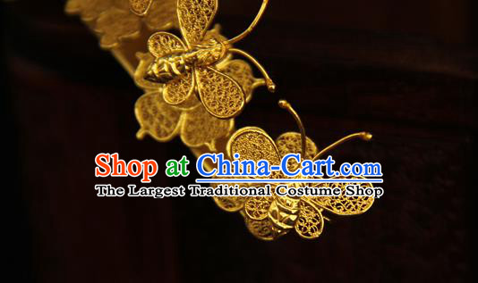 China Traditional Court Hair Crown Ancient Ming Dynasty Golden Butterfly Hairpin Handmade Hair Accessories