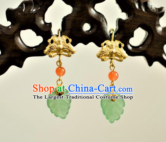 China Traditional Qing Dynasty Imperial Concubine Earrings Ancient Court Lady Aventurine Ear Jewelry