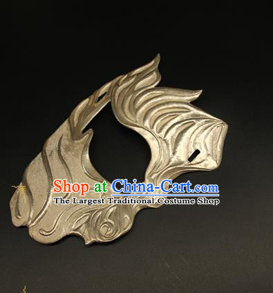 China Handmade Carving Silver Carving Mask Accessorie Ancient Swordsman Half Face Mack