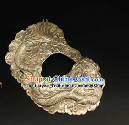 China Ancient Swordsman Argent Half Face Mack Handmade Carving Dragon Mask Accessorie
