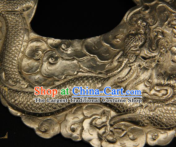 China Ancient Swordsman Argent Half Face Mack Handmade Carving Dragon Mask Accessorie