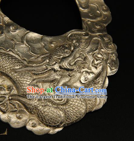 China Ancient Swordsman Argent Half Face Mack Handmade Carving Dragon Mask Accessorie
