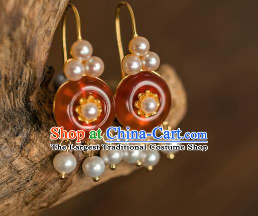China Traditional Qing Dynasty Agate Earrings Ancient Imperial Concubine Ear Jewelry