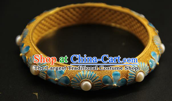 China Handmade Ming Dynasty Blueing Jewelry Accessorie Ancient Empress Enamel Flowers Bracelet