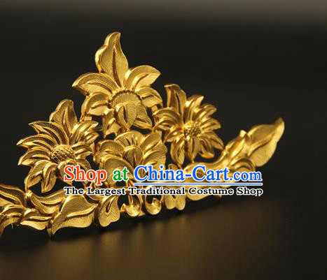 China Handmade Hair Accessories Ancient Tang Dynasty Empress Hairpin Traditional Court Golden Hair Crown