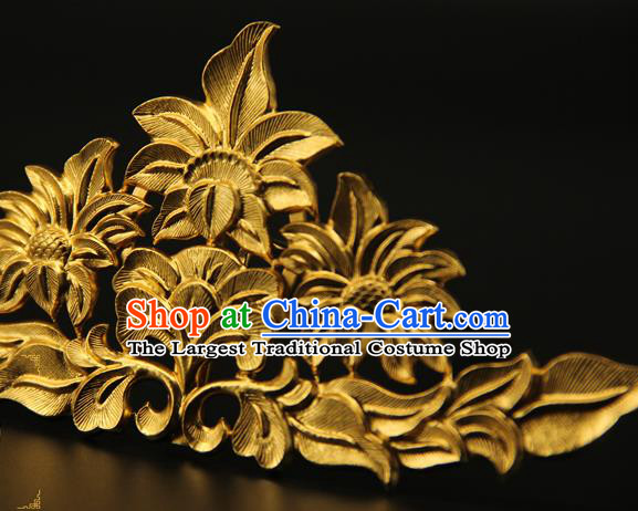 China Handmade Hair Accessories Ancient Tang Dynasty Empress Hairpin Traditional Court Golden Hair Crown