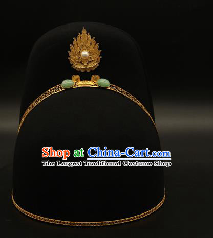 China Handmade Ming Dynasty Emperor Headwear Ancient Royal King Black Hat