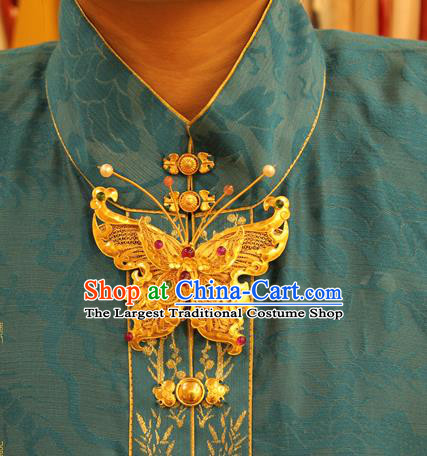 Handmade Chinese Hanfu Jewelry Accessories Traditional Ancient Imperial Consort Golden Butterfly Necklace