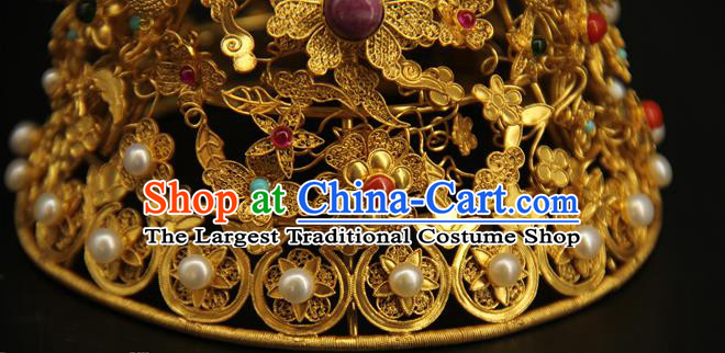 China Ancient Ming Dynasty Phoenix Coronet Handmade Hair Accessories Traditional Court Gems Hair Crown