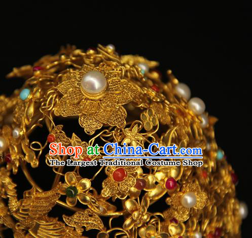 China Ancient Ming Dynasty Phoenix Coronet Handmade Hair Accessories Traditional Court Gems Hair Crown