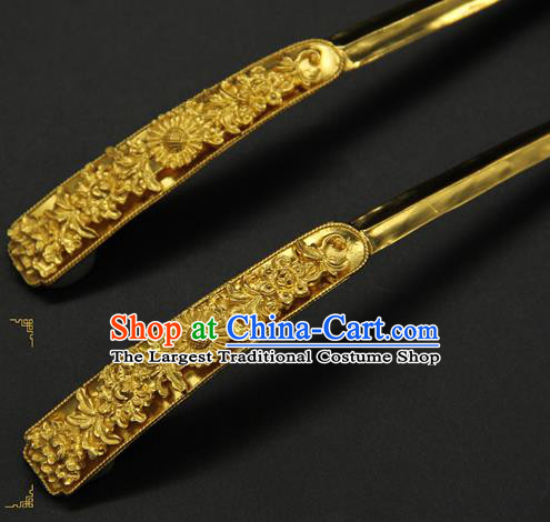 China Traditional Handmade Hairpin Ancient Ming Dynasty Court Hair Accessories Golden Hair Stick