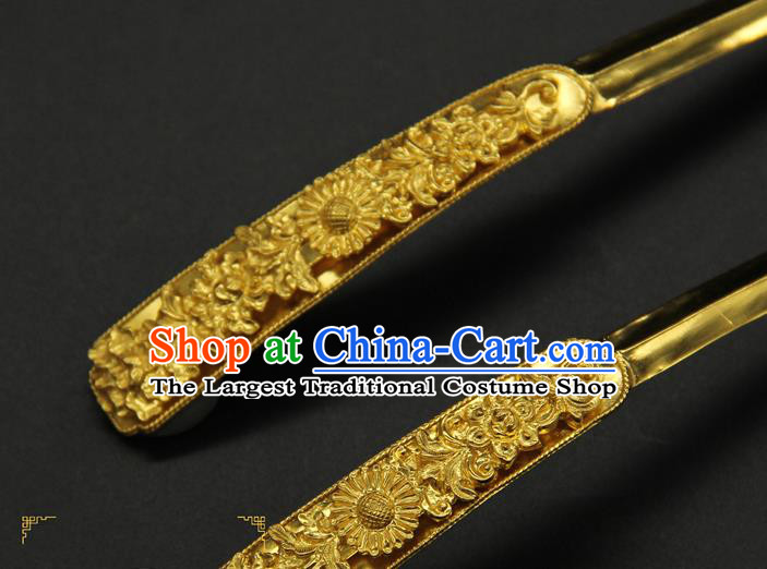 China Traditional Handmade Hairpin Ancient Ming Dynasty Court Hair Accessories Golden Hair Stick