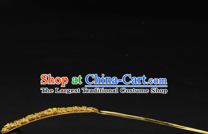 China Traditional Handmade Hairpin Ancient Ming Dynasty Court Hair Accessories Golden Hair Stick