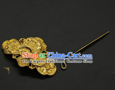 China Ancient Ming Dynasty Court Hair Accessories Golden Peony Hair Stick Traditional Handmade Hairpin