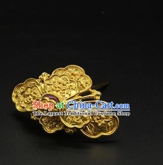 China Ancient Ming Dynasty Court Hair Accessories Golden Peony Hair Stick Traditional Handmade Hairpin