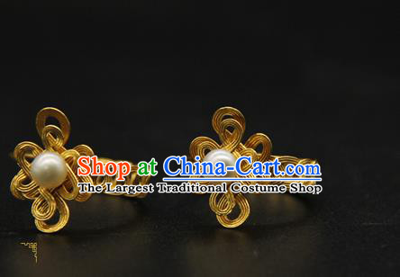 Handmade Chinese Ancient Palace Golden Earrings Accessories Traditional Ming Dynasty Noble Lady Ear Jewelry