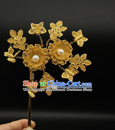 China Ancient Song Dynasty Golden Hair Stick Court Hair Accessories Traditional Handmade Butterfly Flowers Hairpin