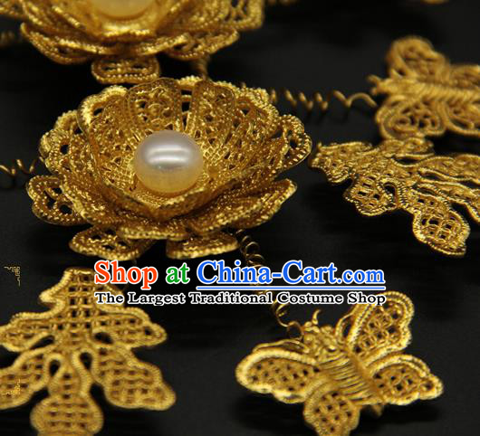 China Ancient Song Dynasty Golden Hair Stick Court Hair Accessories Traditional Handmade Butterfly Flowers Hairpin