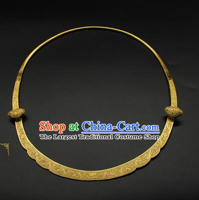 China Ancient Palace Lady Necklace Jewelry Handmade Ming Dynasty Princess Golden Necklet