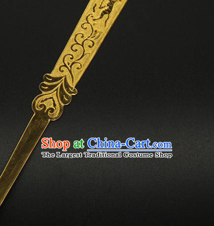 China Ancient Court Empress Hair Accessories Handmade Hairpin Traditional Tang Dynasty Golden Hair Stick