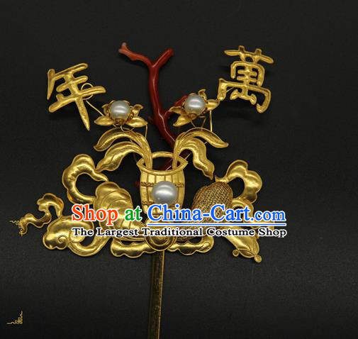 China Traditional Qing Dynasty Hair Stick Ancient Court Empress Hair Accessories Handmade Golden Hairpin