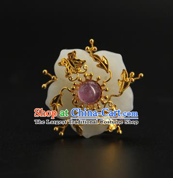 China Ming Dynasty Hair Stick Ancient Princess Hair Accessories Traditional Handmade Court Golden Butterfly Jade Plum Hairpin