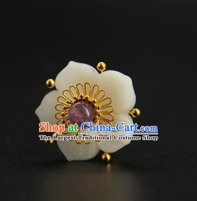 China Ming Dynasty Amethyst Hair Stick Ancient Princess Hair Accessories Traditional Handmade Court White Jade Plum Hairpin
