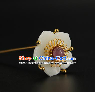 China Ming Dynasty Amethyst Hair Stick Ancient Princess Hair Accessories Traditional Handmade Court White Jade Plum Hairpin