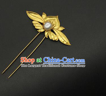 China Traditional Handmade Empress Golden Peach Hairpin Ming Dynasty Hair Stick Ancient Court Hair Accessories
