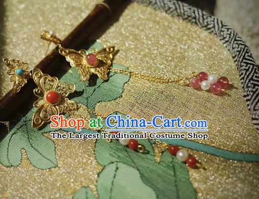 Handmade Chinese Qing Dynasty Court Jewelry Accessories Traditional Ancient Imperial Consort Golden Butterfly Earrings