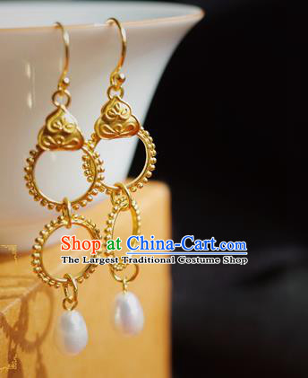 Handmade Chinese Ancient Imperial Consort Earrings Accessories Traditional Ming Dynasty Golden Butterfly Ear Jewelry