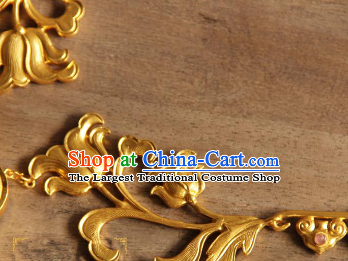 China Handmade Ming Dynasty Golden Necklace Ancient Wedding Longevity Lock