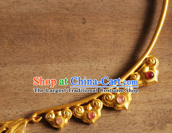 China Handmade Ming Dynasty Golden Necklace Ancient Wedding Longevity Lock