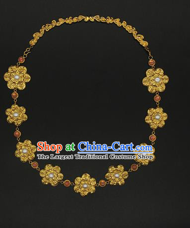 China Handmade Tang Dynasty Princess Golden Necklace Ancient Palace Lady Tourmaline Jewelry