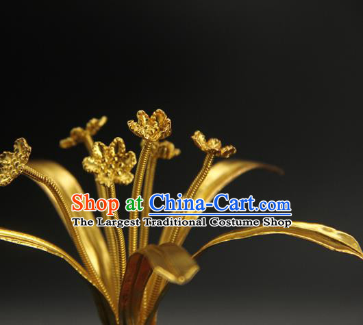 China Traditional Song Dynasty Empress Hair Accessories Handmade Hair Stick Ancient Court Golden Hairpin